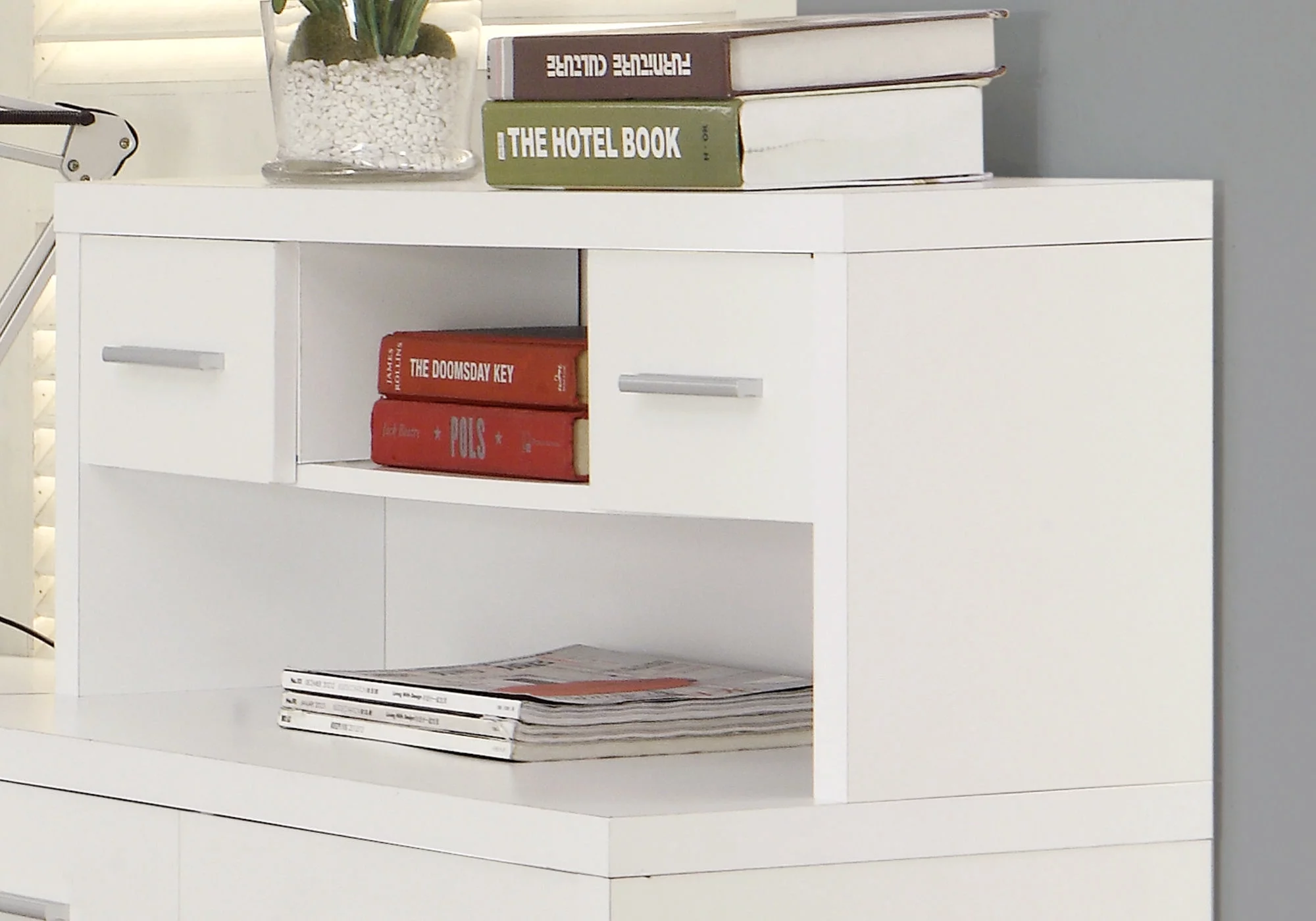Computer Desk - L-Shaped / Corner / Hutch / 8 Drawers / 3 Cubbies / Reversible - 63"L X 59"W - White