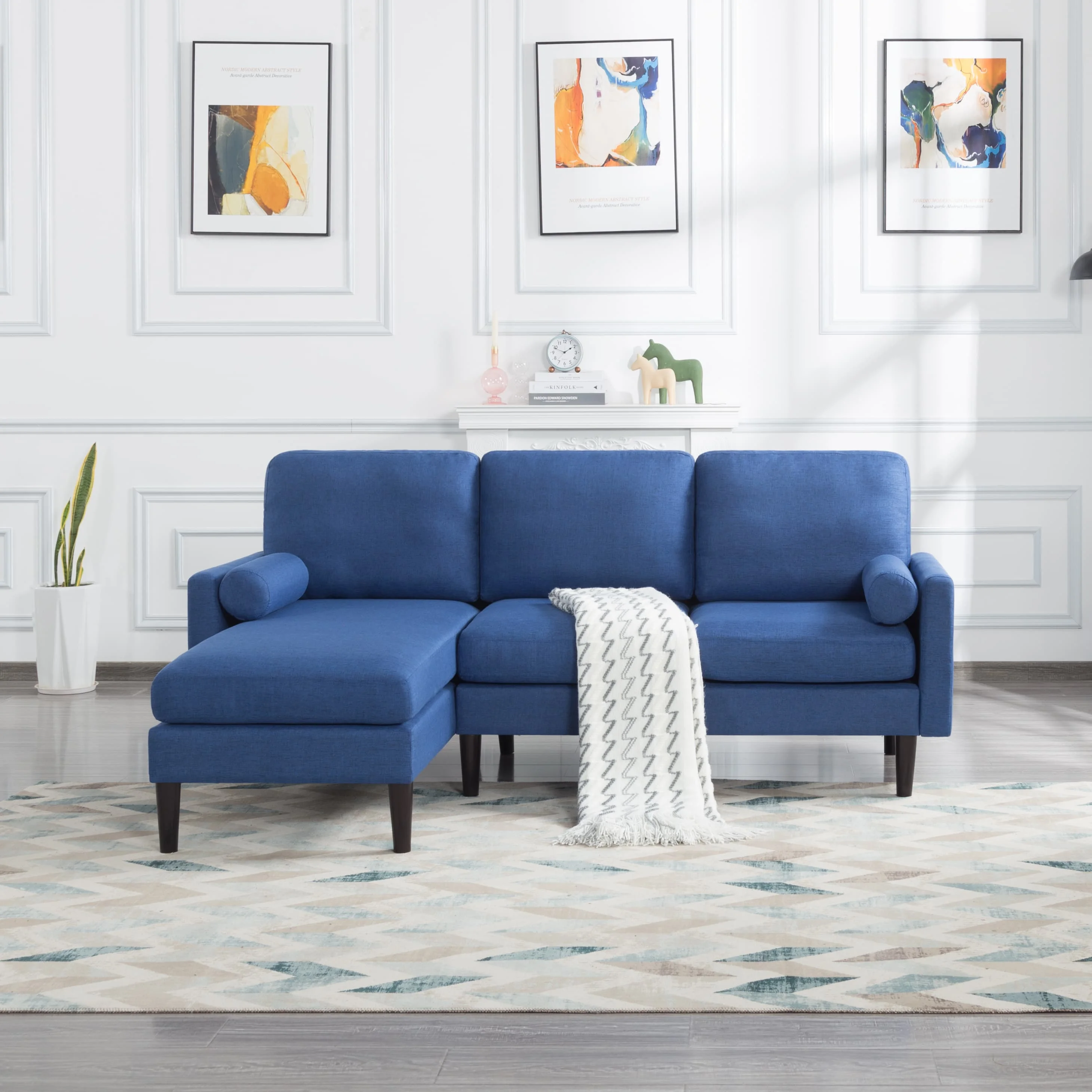 BSHTI 72 inch L-Shape Sectional Sofa, Left Hand Facing Couch with Two Pillows, Reversible Sectional Sofa Couch for Small Space(Navy Blue)