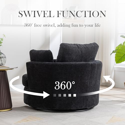 Aoiy & Wifon 42.2" W Oversized Swivel Barrel Chair with Ottoman, Upholstered Round Accent Chair with Storage Ottoman, Chenille, Beige