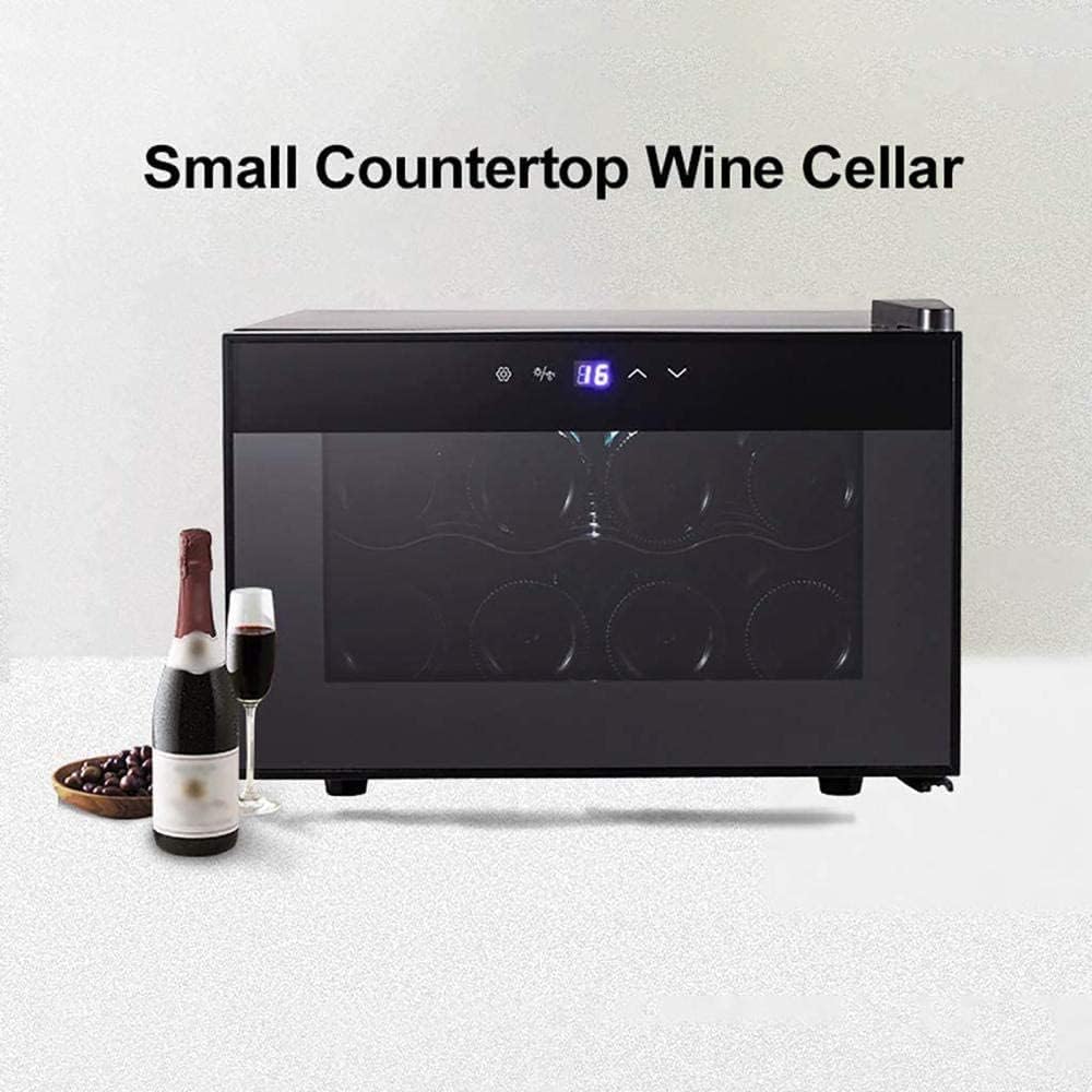 Mini Wine Cooler 8 Bottle Thermoelectric Wine Cellar Fridge Small Countertop Constant Humidity Wine Refrigerator Wooden Shelves Glass Door Black