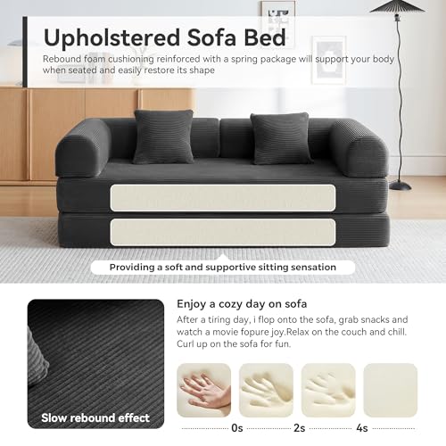 Convertible Sleeper Sofa Bed with Cylindrical Pillow, Comfy Foldable Sofa Bed Compressed Sofa in Box