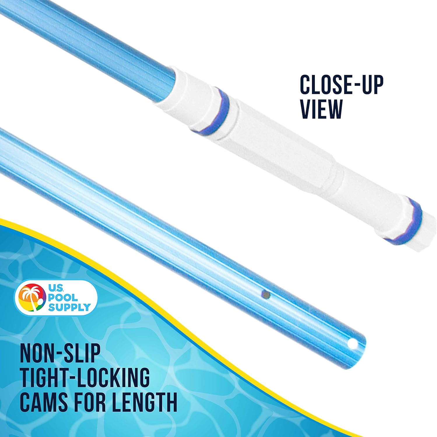 U.S. Pool Supply Professional 16 Foot Blue Anodized Aluminum Telescopic Swimming Pool Pole, Adjustable 2 Piece Expandable Step-Up