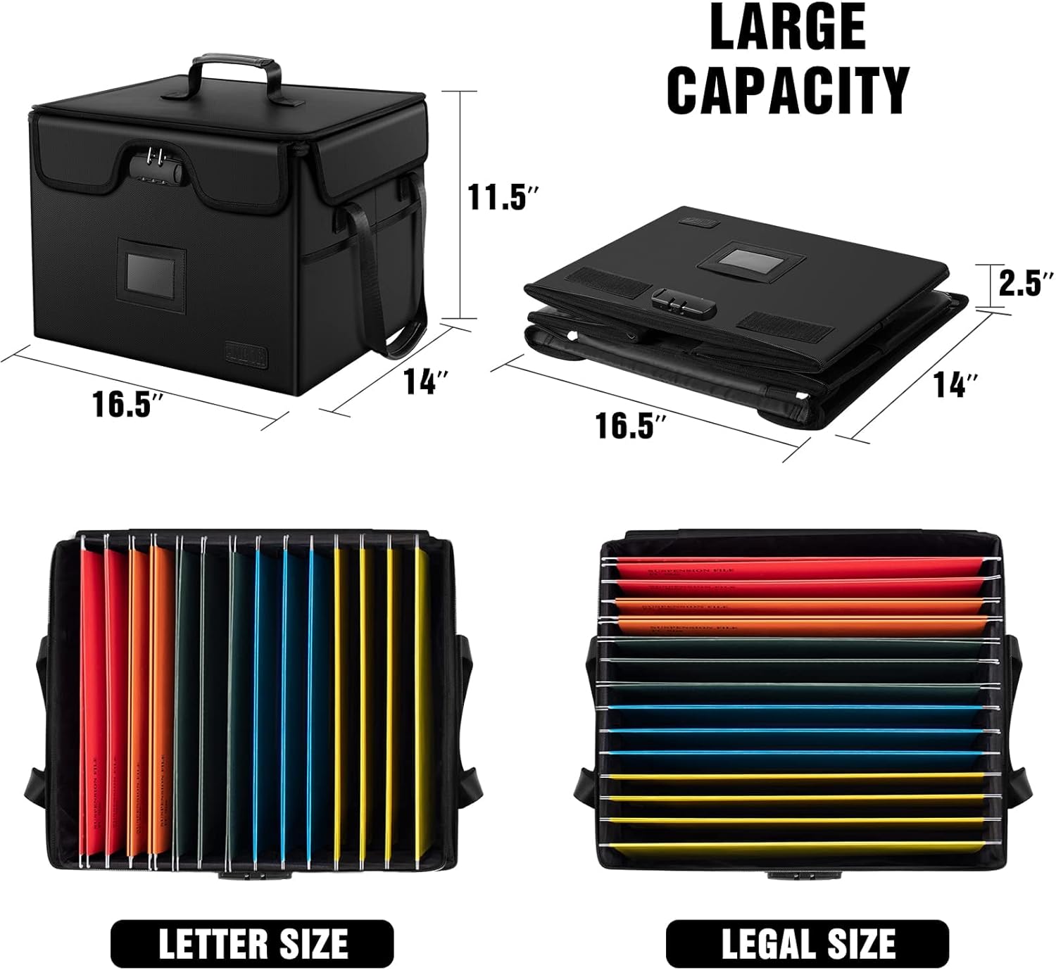 File Box with Lock, AMBOR Fireproof Document Box with 5 Tabs & Inserts