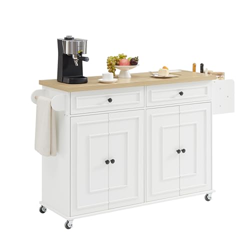 58" Mobile Kitchen Island, Kitchen Island Cart with Power Outlet, Island Table for Kitchen, Home Bar Carts with Storage