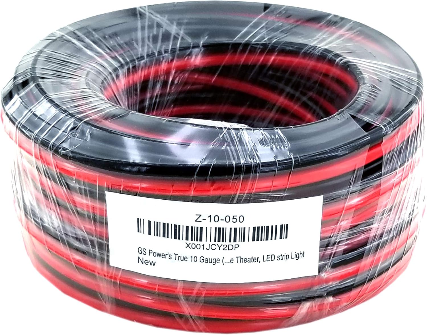 GS Power Flexible 10 AWG (American Wire Gauge) 50 Feet Stranded Oxygen Free Copper Red/Black Bonded Zip Cord Cable for Car Audio Stereo Amplifier
