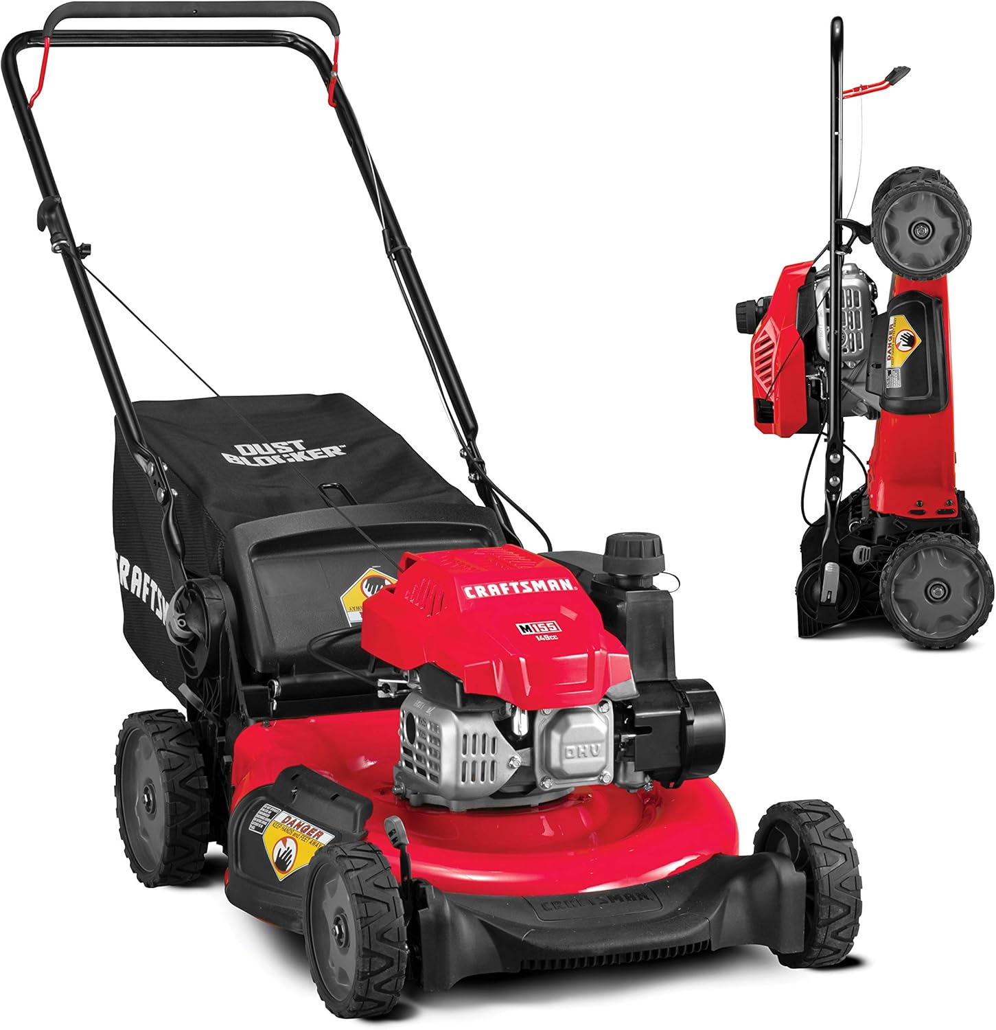 CRAFTSMAN 11A-U2V2791 3-in-1 149cc Engine Gas Powered Push Lawn Mower with Vertical Storage - Contractable Mower for Ease of Storage, Liberty Red