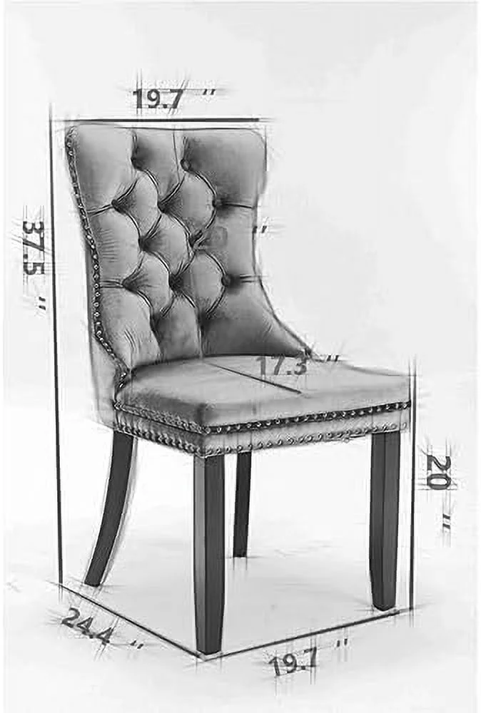 TJUNBOLIFE Velvet Dining Chairs   Upholstered Dining Room Chairs  Tufted Dining Chairs with Solid Wood Legs  Nail Heads and Ring Pull for Kitchen