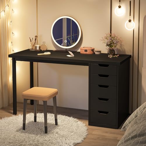 Tribesigns 47 inches Vanity Desk with 5 Drawers, Rustic Brown Makeup Vanity Table Dressing Table with Storage, Modern Simple Computer Desk for Women