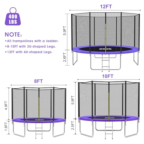 SKOK Trampoline 8FT 10FT 12FT 14FT 15FT Trampolines with Enclosure Net