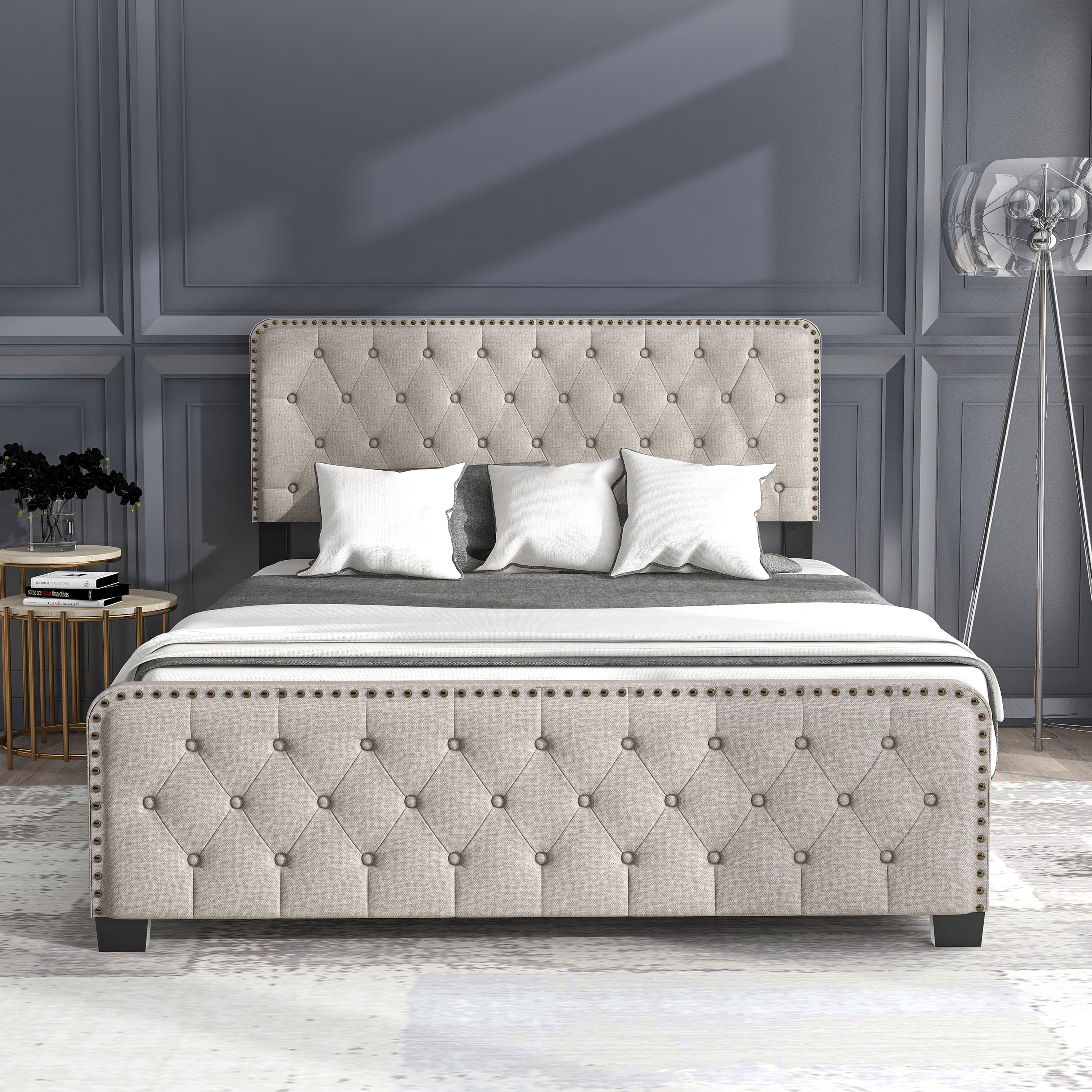 Furniture of America  Tilly Button Tufted Fabric Upholstered Bed Brown King