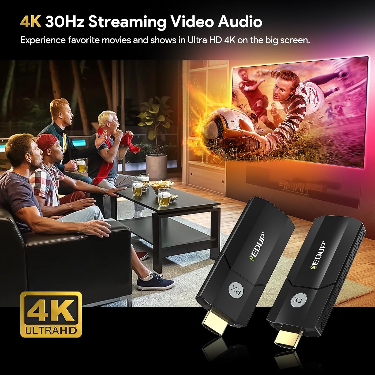 EDUP Wireless HDMI Transmitter and Receiver 4K, Plug & Play, Input & Output 4K