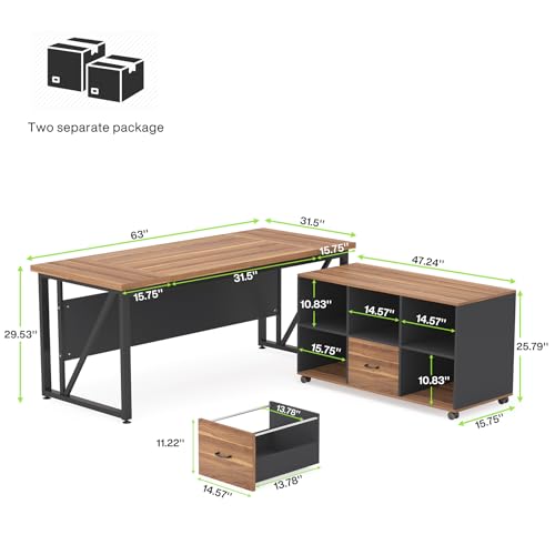Tribesigns 63 inches Executive Desk and 47" lateral File Cabinet