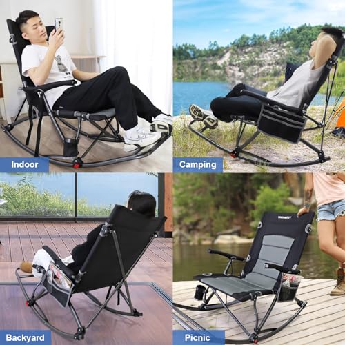 Folding Rocking Camping Chair with Foot Rest Portable Oversized Padded Rocking Chair for Outdoor Camp, Garden, Lawn