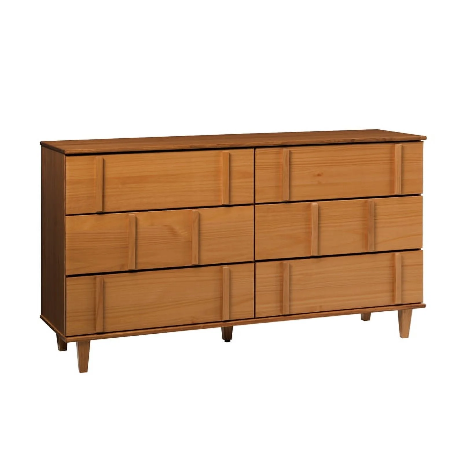Walker Edison Modern Detailed 6-Drawer Solid Wood Dresser 60 Inch Caramel