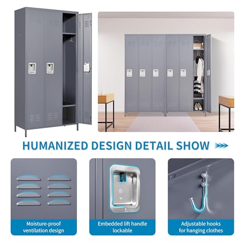 6 Doors Metal Lockers for Employees 72" H Storage Cabinet Lockable Locker with Shelves Steel Storage Locker for Gym School Office Home Requires