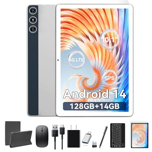 Tablet 10 Inch Android 14 Tablet, Octa-Core 5G WiFi, 4G Cellular Tablet 128GB ROM 14GB RAM