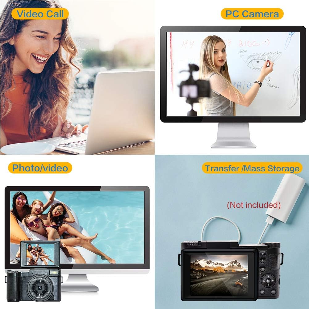 2.7K Digital Camera Vlogging Camera 30MP Full HD Digital Camera with Retractable Flash Light Camera 3 Inch Flip Screen Vlogging Camera for YouTube