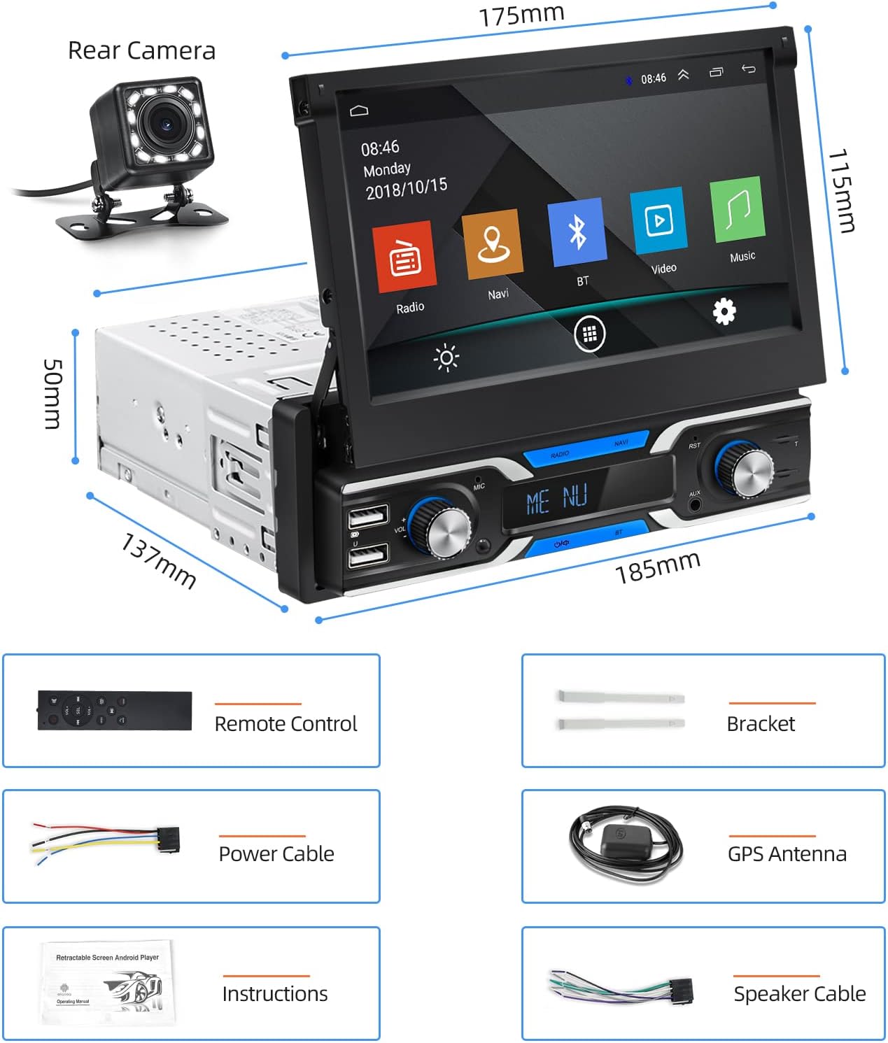 Single Din Car Stereo with CarPlay ,EKAT 7 Inch Flip Out Touchscreen Car Radio Receicer Supports Bluetooth FM Mirror Link for Android/iOS