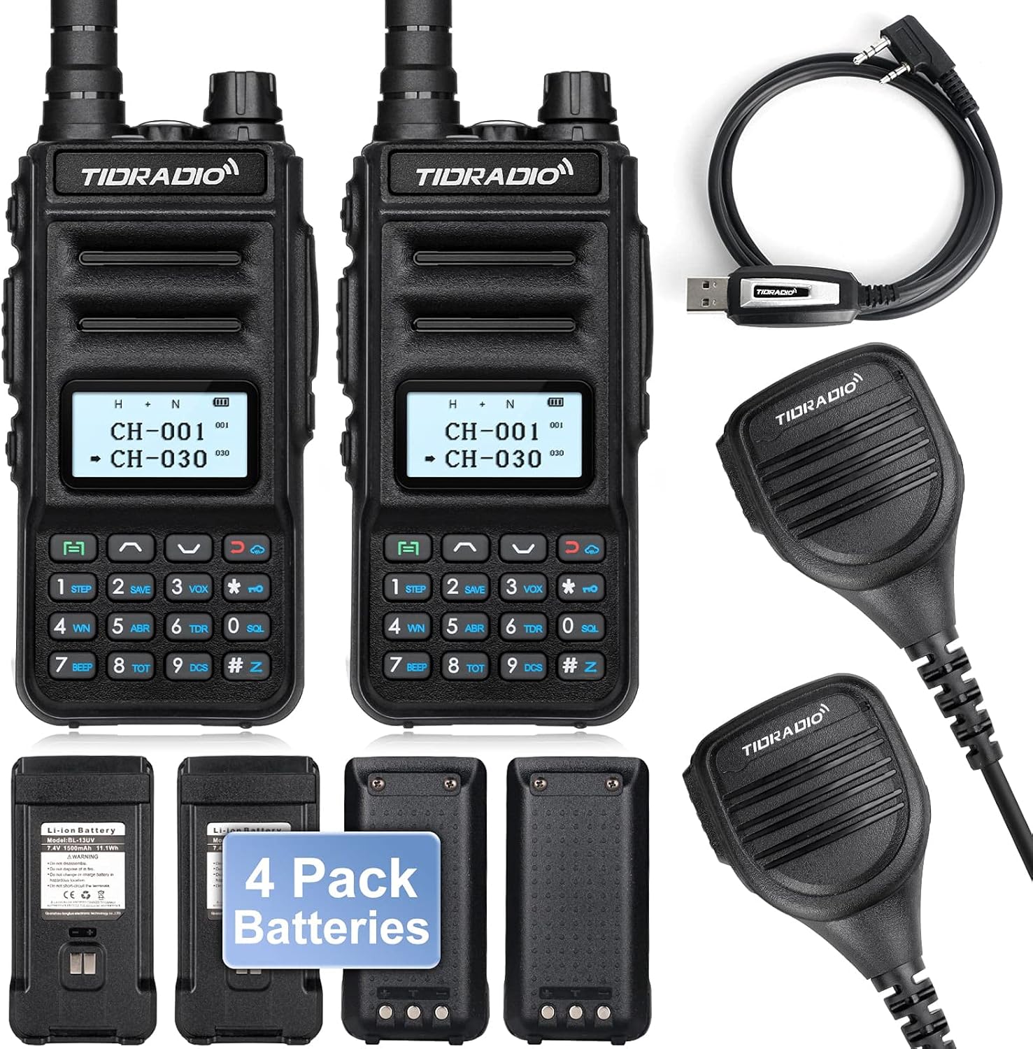 TIDRADIO TD-H5 GMRS Radio with 4pcs 1500mah Batteries,Handheld 5W Long Range Two Way Radio for Adults,GMRS Repeater Capable