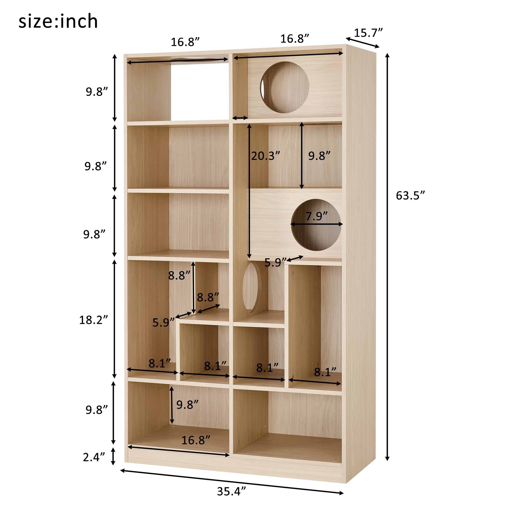 ZephyPaws Furniture Style Cat Bookcase with Shelves,Cat Tree Tower with Storage,Modern Book Shelf Furniture for Home Decor,Natural