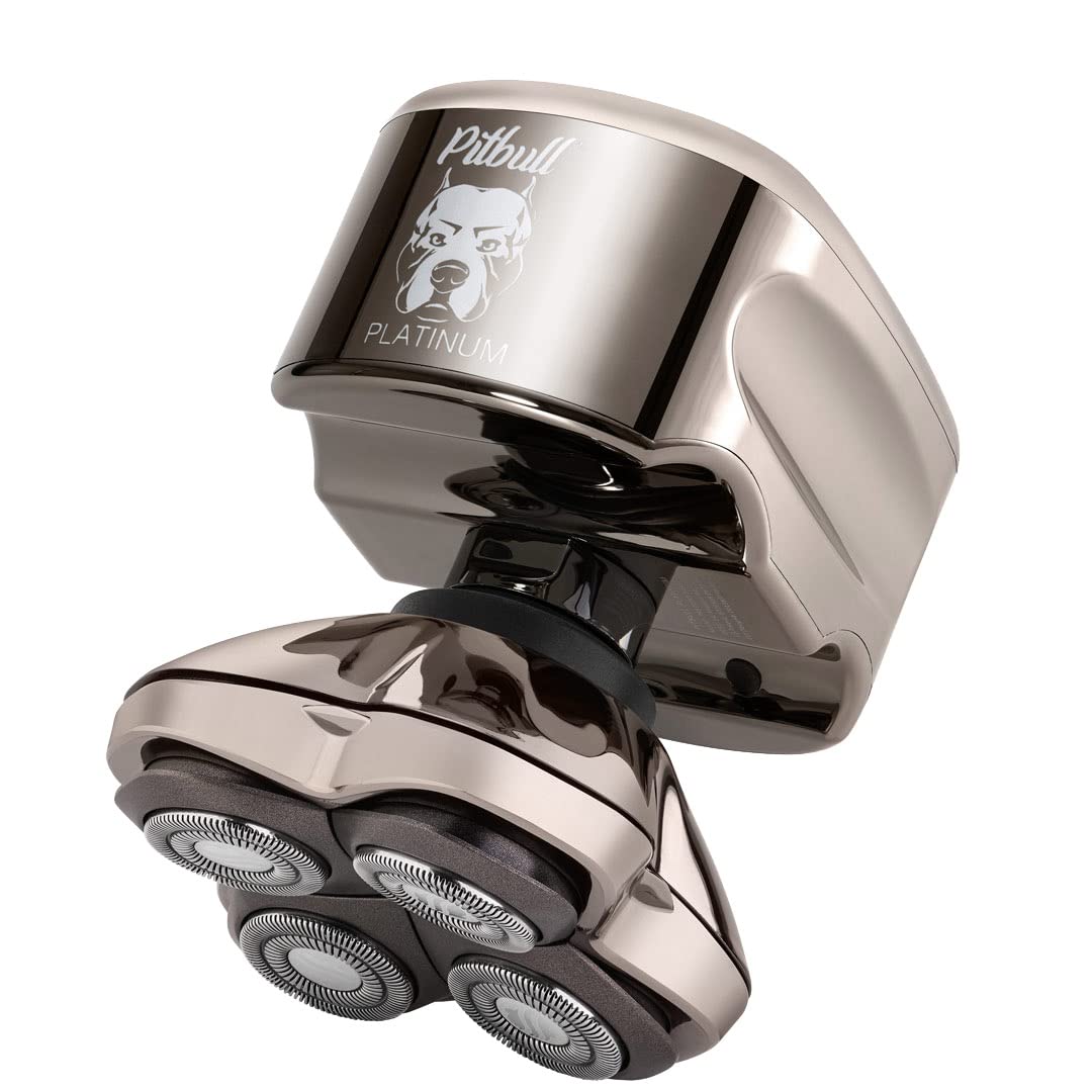 Skull Shaver Pitbull Platinum PRO Electric Razor - Wet/Dry 4 Head 4d Cordless USB Rechargeable Rotary Shaver