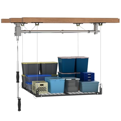 Overhead Garage Storage Rack,4x4FT Ceiling Storage Racks Lift,Adjustable Organization System,Workshops or Basements(Black)