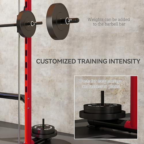 Soozier Squat Rack with Pull-Up Bar, Adjustable Power Rack with Barbell Bar, Multi-Functional Bench Press Rack for Home Gym Strength Training