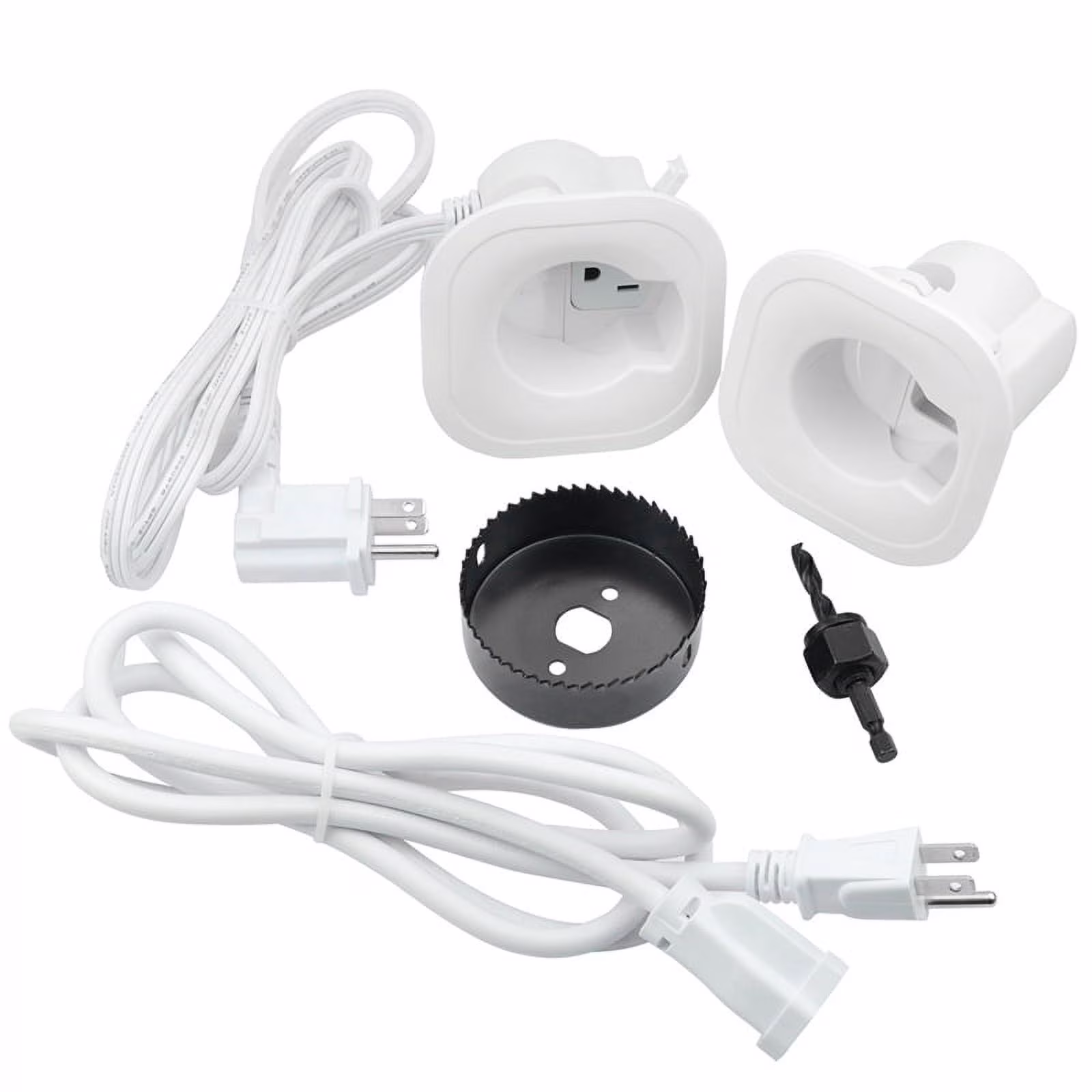 In-Wall Cable Management Kit, Hide TV Wires, Easy Install, White Plastic, Includes Drill Bit
