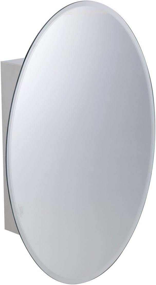 Renovators Supply Manufacturing Oval Wall Mounted Medicine Cabinet Brushed Stainless Steel Bathroom Storage Cabinet with Mirror 26" x 18" Hanging