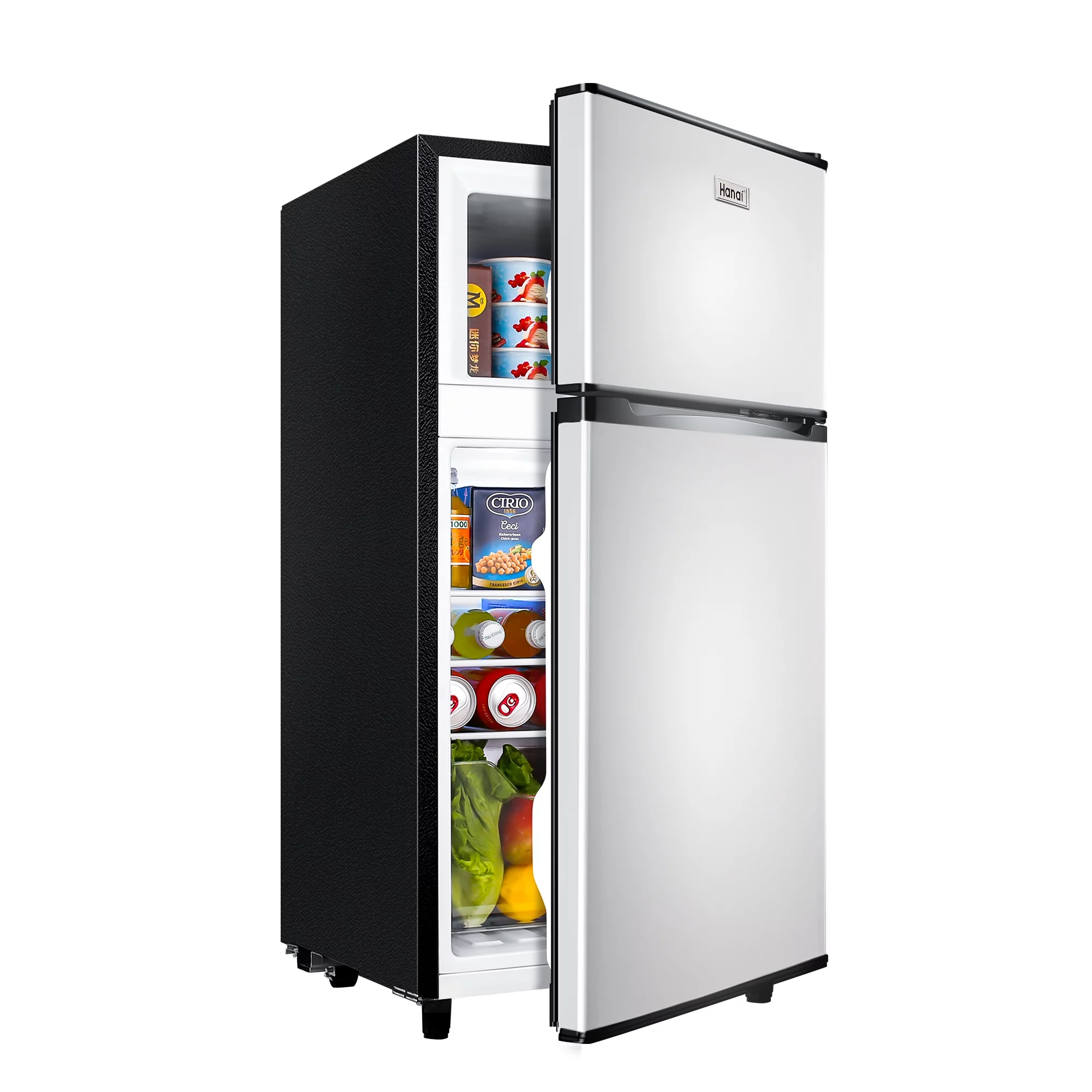 WANAI 3.5 Cu ft Two Door Mini Fridge with Freezer, Silvery