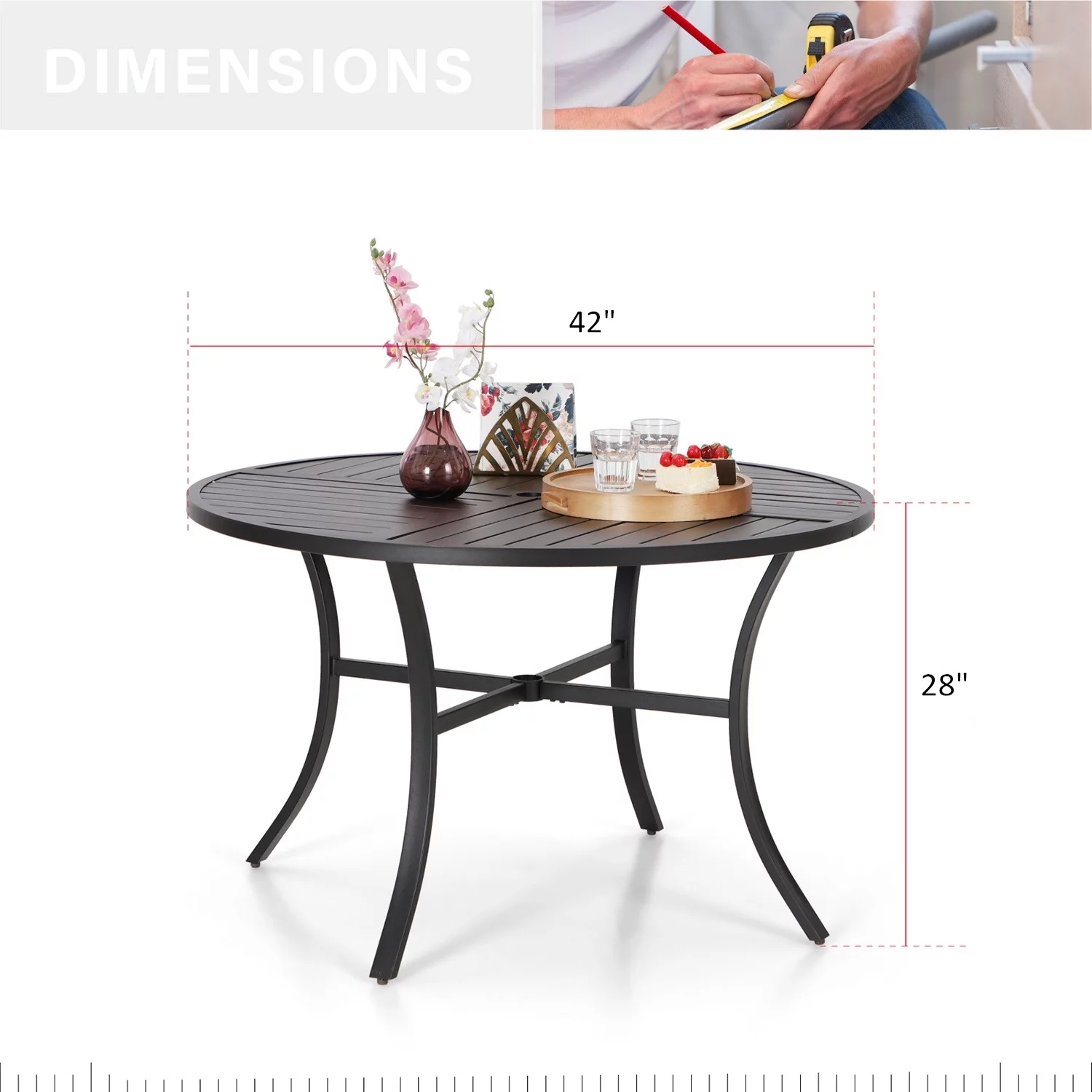 MF Studio 5-Piece Outdoor Patio Dining Set with High-Back Swivel Sling Chairs & Round Table for 4-Person, Padded Textilene Seat, Black & Blue