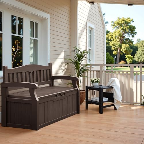 Flamaker 80 Gallon Storage Bench Outdoor Indoor, Durable All-Weather Seating with Hidden Storage, Lockable Deck Box for Garden, Patio