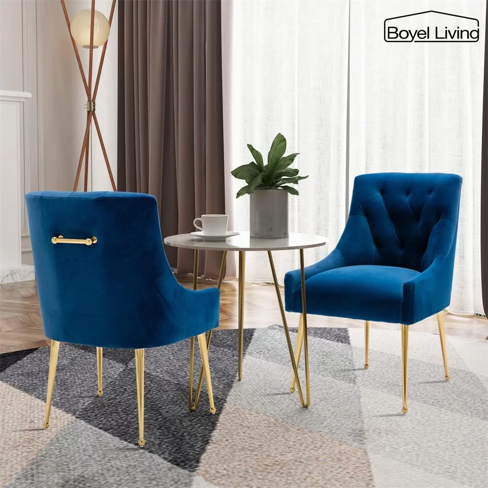 Boyel Living Dining Chair Set of 2 Velvet Upholstered with Gold Legs, Mid Century Modern Accent Chair for Bedroom, Living Room, Dining Room
