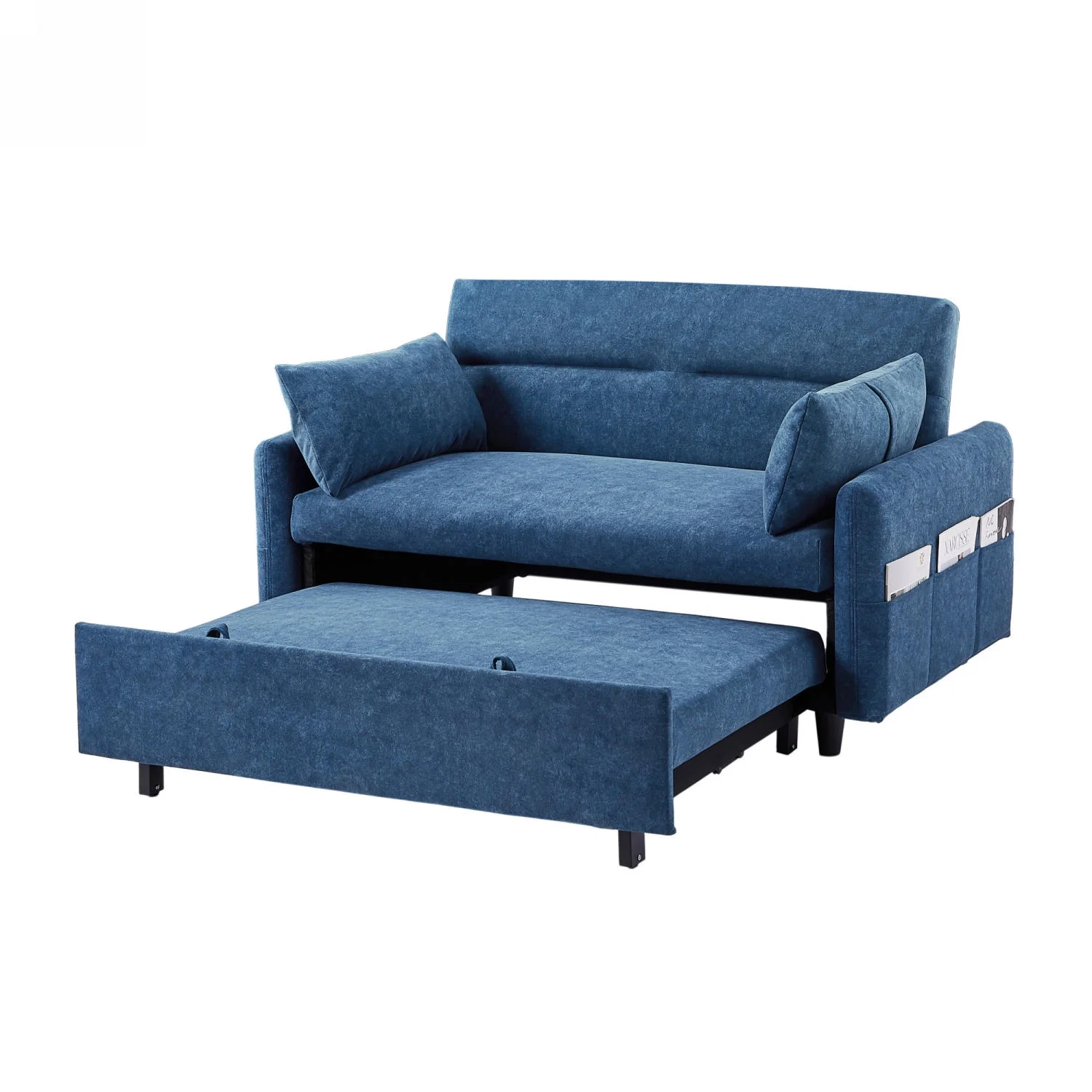 Churanty 55.1" Pull Out Sleep Sofa Bed Loveseats Sofa Couch with Adjsutable Backrest, Storage Pockets, 2 Soft Pillows for Living Room, Bedroom