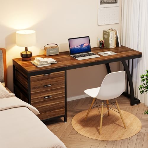 Tribesigns Computer Desk with 3 Drawers, 59-Inch PC Desk with Reversible Drawers