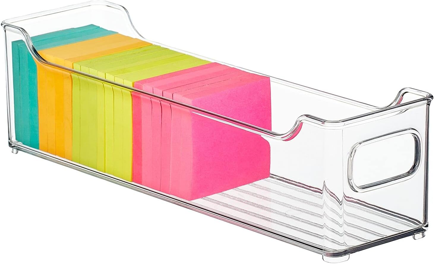 mDesign Plastic Rectangular Stackable Long Storage Container, Side Dip Organizer Bin w/Handles for Office, Filing Cabinet, Shelf, Desk