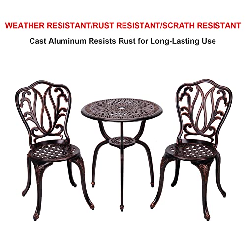 C/G 3 Piece Bistro Set,Outdoor Patio Set,Anti-Rust Cast Aluminum Bistro Table Set for Park Yard Front Porch Furniture(Antique Copper)