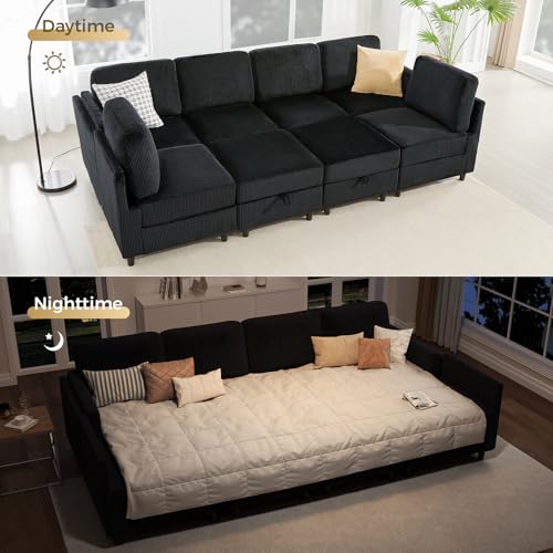 KKL Modular Sectional Sofa Bed with Storage Ottoman, Convertible L/U-Shaped Sleeper Couch for Living Room, Modern Reversible Design, Beige