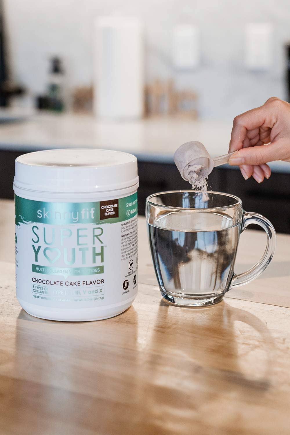 SkinnyFit Super Youth Multi-Collagen Peptide Powder Chocolate Cake Flavor, Hair, Skin, Nail, & Joint Support, 58 Servings