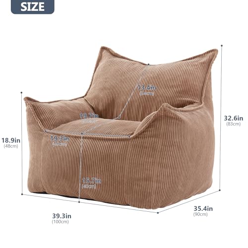Giant Bean Bag Chair Sofa for Adults Teens, Comfy Corduroy Large Bean Bag Chairs with Armrests for Bedroom Living Room