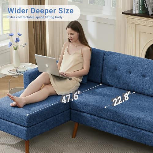 Tbfit L Shaped Couch Sofa, 80" W Mid-Century Modern Sectional Couches, 3 Seater Sofas with Wide Chaise Lounge & Two Pillows