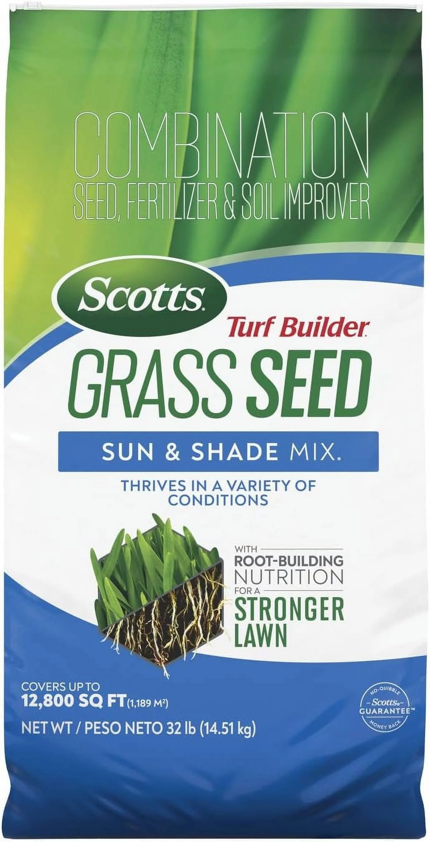 Scotts Turf Builder Grass Seed Sun & Shade Mix with Fertilizer and Soil Improver, Thrives in Many Conditions, 32 lbs. - Curated Treasures Market