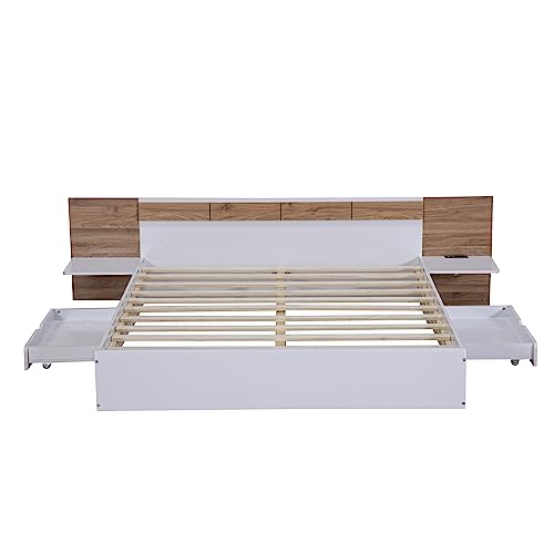 SOFTSEA Full Murphy Bed Wall Beds, Wood White Cabinet Bed 61.5” Foldable Platform Bed with Shelf for Guest Room