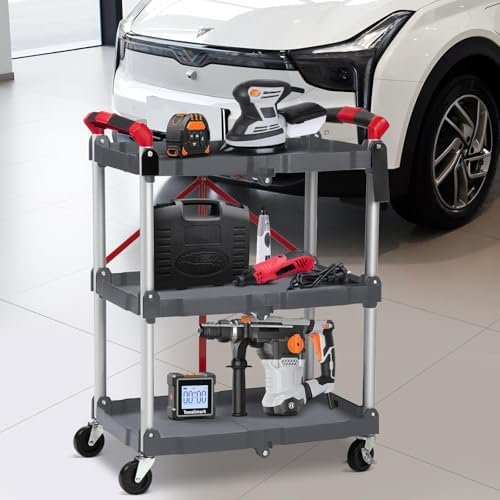 3-Tier Holds Foldable Utility Carts, Collapsible Service Rolling Carts with Wheels， for Home, Office, Garage