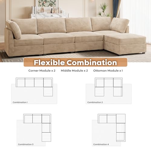 ovios 130.7" Modular Sectional Sofa Couch, U-Shaped Cloud Couches with 2 Ottomans Chaise