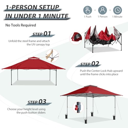 EAGLE PEAK 13x13 Straight Leg Pop Up Canopy Tent Instant Outdoor Canopy Easy Single Person Set up Folding Shelter w/Auto Extending Eaves 169 Square