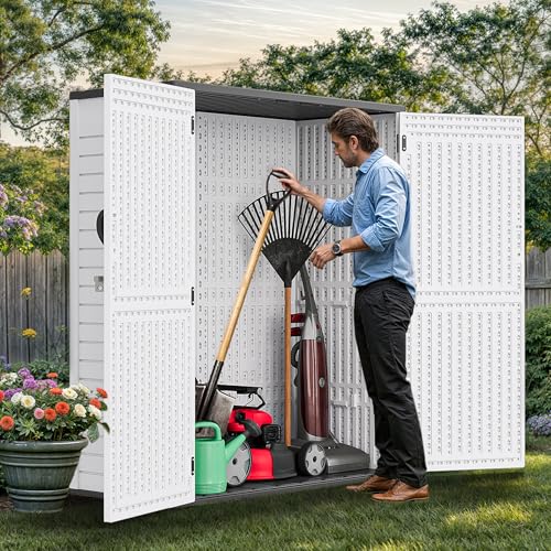 YITAHOME Outdoor Horizontal Storage Sheds w/o Shelf, Weather Resistant Resin Tool Shed, Multi-Opening Door for Storage of Bike, Trash Cans