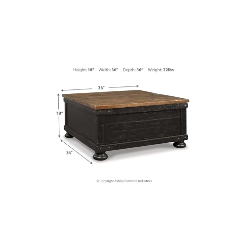 Signature Design by Ashley Valebeck Farmhouse Lift Top Coffee Table with Storage, Distressed Brown & Black Finish
