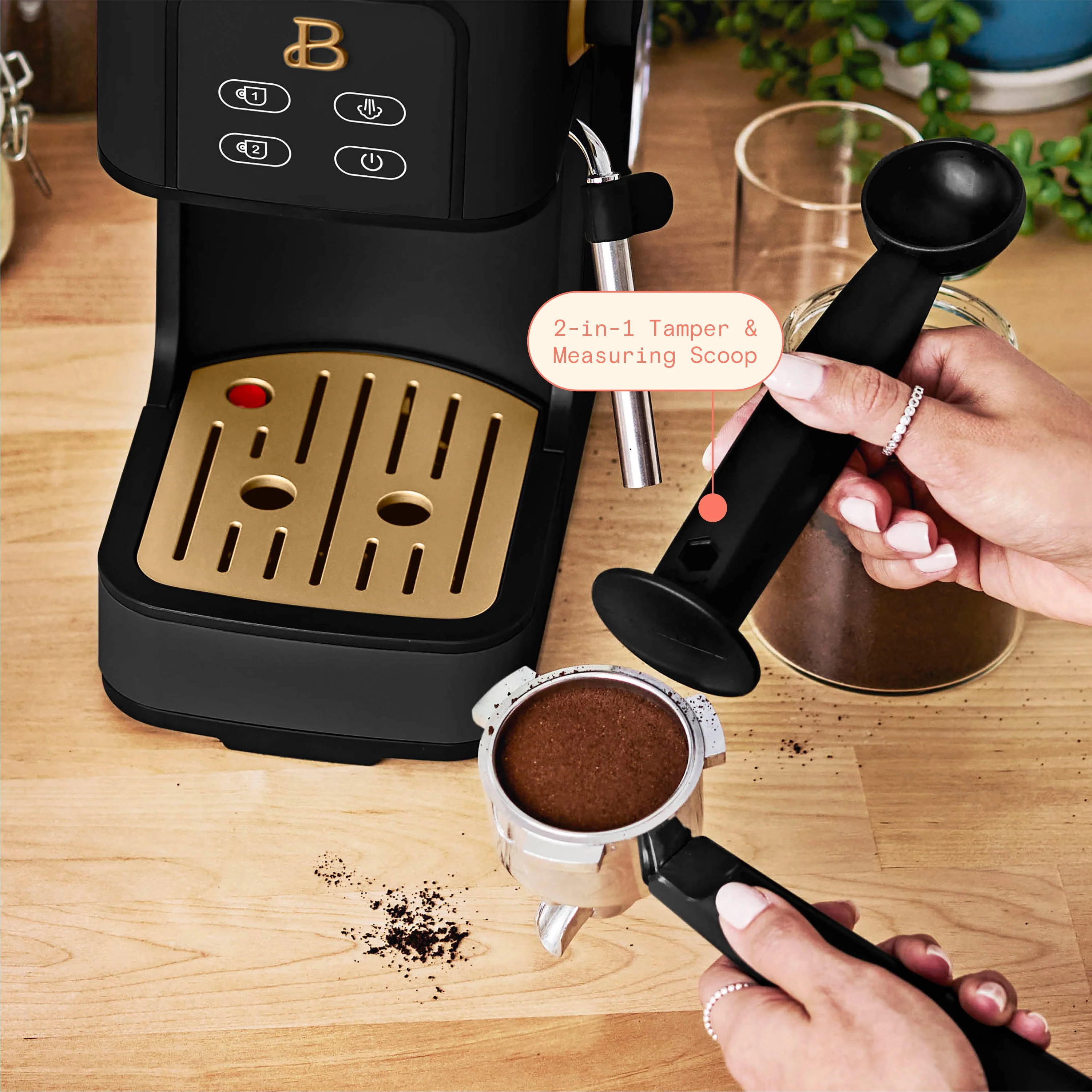 Beautiful Slim Espresso Maker with 20-Bar Pressure, White Icing by Drew Barrymore