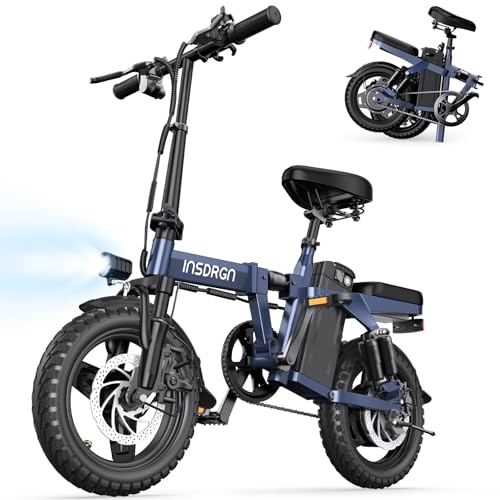 Folding Electric Bike for Adults, 20MPH Dual-Seat Ebike, MAX 45 Miles Range (PAS Mode) 499Wh Removable Battery, 9 Shocks Full Suspension, USB Charger
